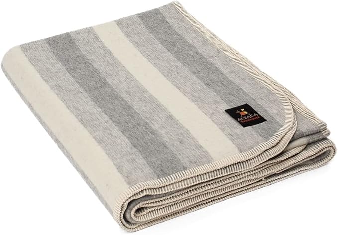 Thick Alpaca Wool Blanket Heavyweight Camping Outdoors Indoors Soft Peru Twin Size Stripes Design (Soft Gray/Ivory 2, Twin Size)