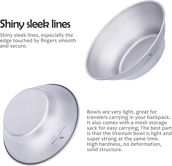 iBasingo 800ml Titanium Bowl Single-Walled Rice Salad Bowl Gym Fitness Bowl Ultralight Tableware Outdoor Camping Dinnerware Potable Stackable Kitchen Utensils with Carry Bag Ti1107T