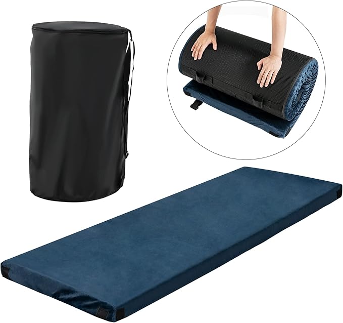 S AFSTAR Memory Foam Camping Mattress, Roll Up Travel Mattress w/Carry Bag, Removable Cover, Plush Surface, Anti-Slip Bottom, 72” Portable Foldable Floor Mat for Camping Car Travel