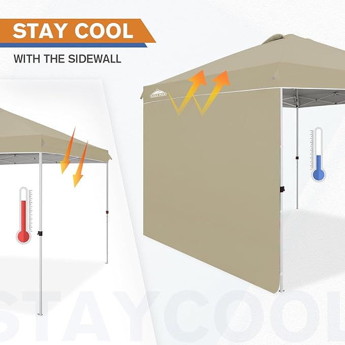 EAGLE PEAK Pop Up Canopy Tent with 1 Sidewall, Easy Setup Event Tent, Outdoor Sun Shade, Wheeled Carry Bag, Stakes and Guy Ropes, Instant Canopy 10x10, Light Beige