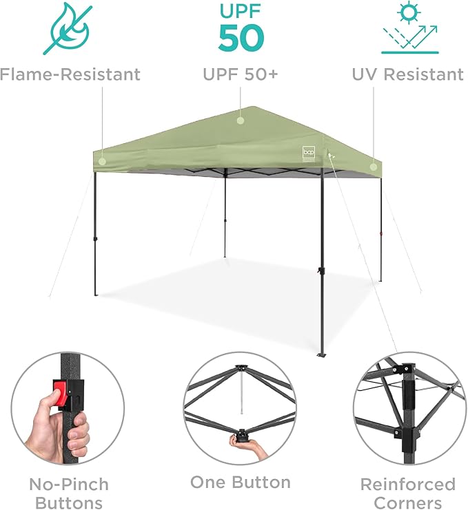 Best Choice Products 12x12ft Pop Up Canopy Tent, Outdoor Shade, 1 Person 1 Minute Set Up, Carry Case, 4 Weight Bags - Sage Green