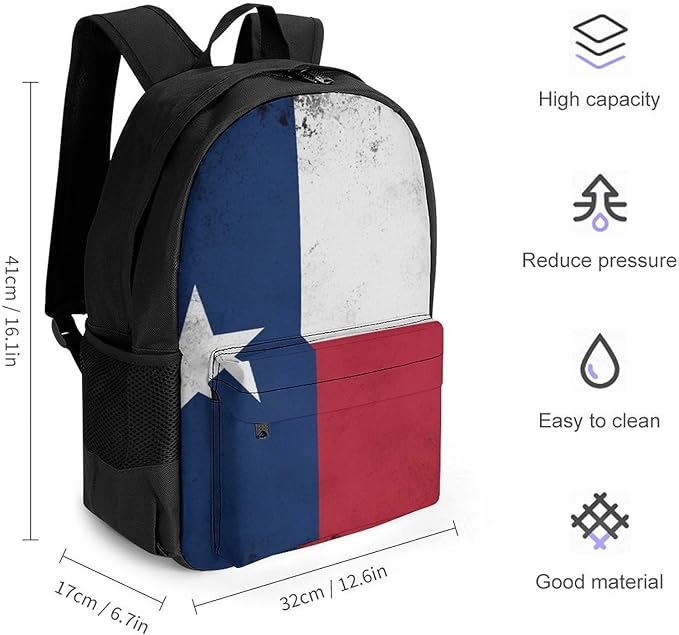 Polyester Daypack for Hiking Work Running, Big Capacity Anti-Theft Multipurpose Shoulder Bag, Texas State Flag Travel and Sport Backpack Rucksack
