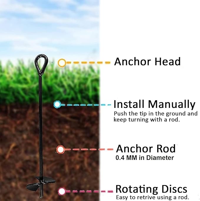 Ground Anchor Heavy Duty (4 Pack), 40 Inches in Length and 0.4 MM Thick in Diameter, Ideal for Securing Animals, Tents, Canopies, Sheds, Car Ports, Swing Sets