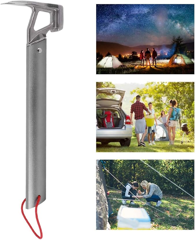 Camping Hammer, 12in Portable Lightweight Multi Functional Tent Hammer with Tent Stake Remover, Stainless Steel Heavy Duty Tent Stake Hammer, Tent Mallet for Backpacking, Hiking, Gardening, Outdoor