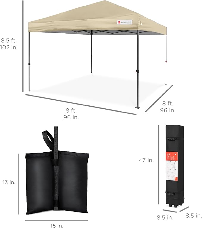 Best Choice Products 8x8ft Pop Up Canopy Tent, Outdoor Shade, 1 Person 1 Minute Set Up, Carry Case, 4 Weight Bags - Sand