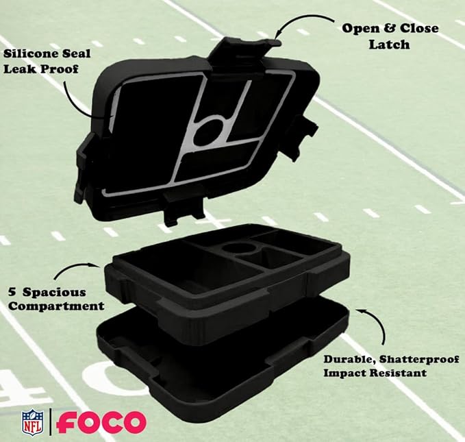 FOCO NFL Unisex-Adult Officially Licensed Team Color Stripe Primary Logo Football Leak Proof 5 Compartment Bento Lunch Box - Philadelphia Eagles