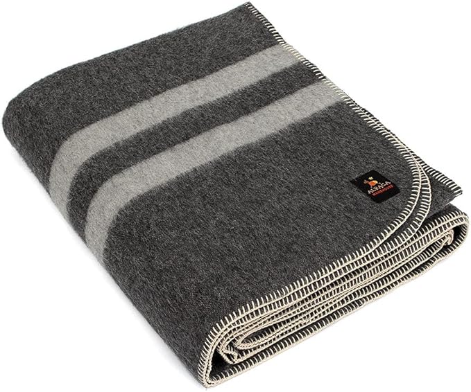 Thick Alpaca Wool Blanket Heavyweight for Camping Outdoors or Using Indoors | Soft Peruvian Alpaca Wool Blankets (Dark Gray -Soft Gray Stripes, King)