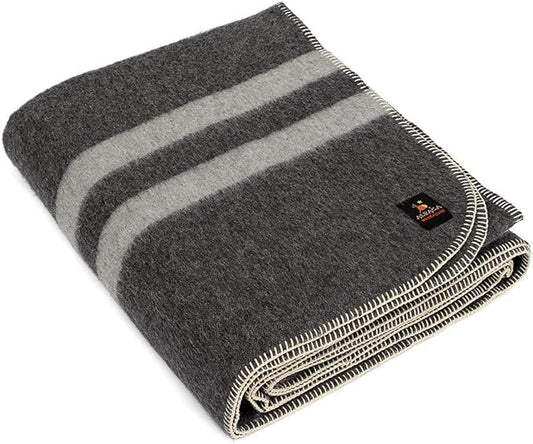 Thick Alpaca Wool Blanket Heavyweight for Camping Outdoors or Using Indoors | Soft Peruvian Alpaca Wool Blankets (Dark Gray -Soft Gray Stripes, King)