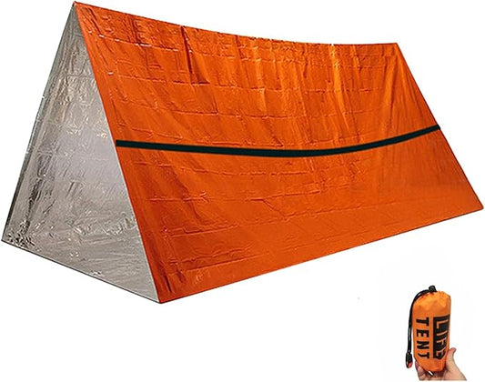 Emergency Survival Tent. 2-Person Tube Shelter Waterproof & Windproof Reusable Thermal Blanket Compact,Lightweight Includes SOS Whistle Perfect for Camping, Hiking, and Emergencies.