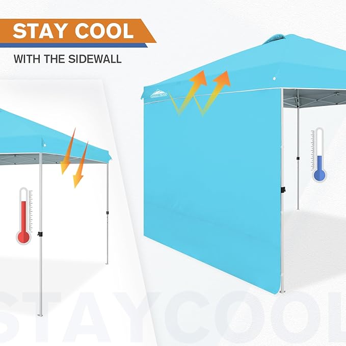 EAGLE PEAK Pop Up Canopy Tent with 1 Sidewall, Easy Setup Event Tent, Outdoor Sun Shade, Wheeled Carry Bag, Stakes and Guy Ropes, Instant Canopy 10x10, Light Blue