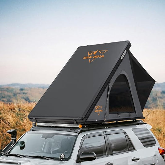 4.57" Slim Rooftop Tent Hard Shell, Waterproof Hotham Lite Aluminium Car Roof Tent with Tri-Color LED Strip Light, SUV Roof Rack Tent w/ 1.97" Thick Mattress, 2-3 People, Grey