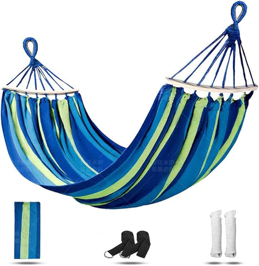 Adult Outdoor Camping Hammock | Heavy-Duty Rope Tree Hammock | Stand Replacement Option | Essential for Patio & Backyard Relaxation (Blue, Large)