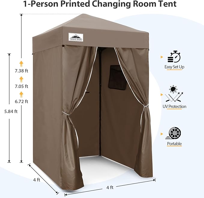 EAGLE PEAK EAGLE PEAK Flex Ultra Compact Pop-up Canopy, Sun Shelter, Changing Room, Portable Privacy Canopy Cabana, 4x4ft Canopy Tent, for Pool, Fashion Photoshoots, or Camping Brown