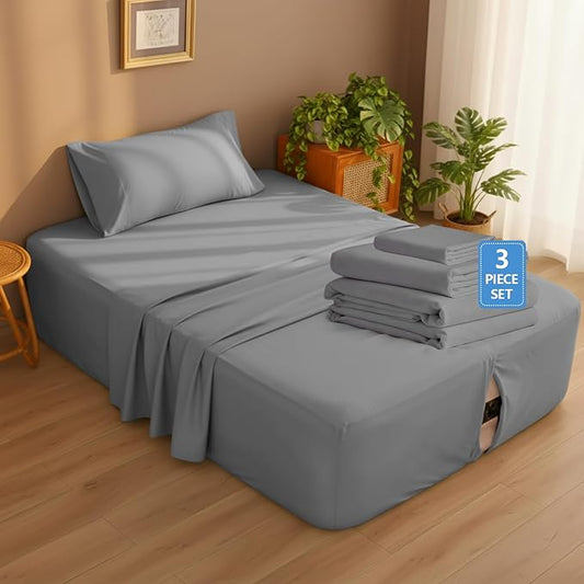 Peryiter 3 Pcs Queen Air Mattress Sheets Set Deep Pocket Queen Sheets for 16-23 Inch Bed, Fitted Sheet with Inflation Opening, Soft Breathable Sturdy for Guests, Camping, Rvs(79.92 x 59.84,Grey)