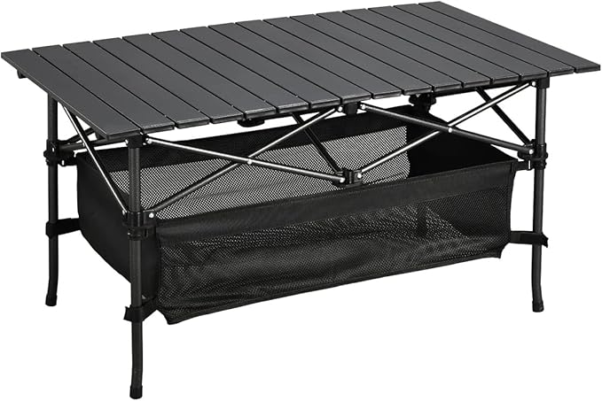 Lightweight Aluminum Folding Camping Table (37.13” x 21.57” x 19.69”), Portable Roll-Up Design for Outdoor, Camping, Beach, BBQ, Patio, and Picnic, Durable & Waterproof with Carrying Bag