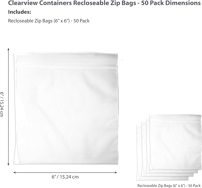 50-Pack 6" x 6" Reclosable Zip Bags – Durable & Convenient Storage Solution
