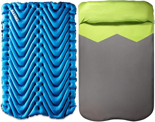 Klymit Insulated Double V Sleeping Pad and Static V Sheet Camping Pad Cover for Couples, 74x47x3 Inches