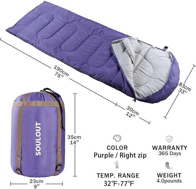 3-4 Season Sleeping Bag for Adults & Kids, Lightweight Warm Cold Weather Camping Bag with Waterproof Compression Sack – Portable for Hiking, Backpacking, Traveling & Outdoor Adventures