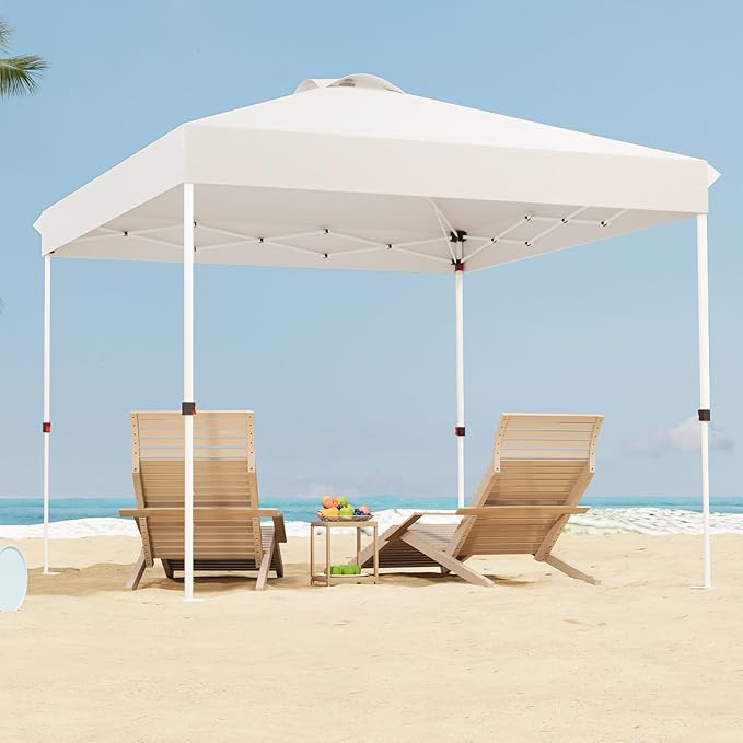 10x10 Pop Up Canopy, Heavy Duty Pop Up Tent with Wheeled Bag for Easy Moving, Easy Up Canopy Tent for Parties, Events, Camping, Outdoor Gazebo with 420D PU Coated Waterproof White Fabric