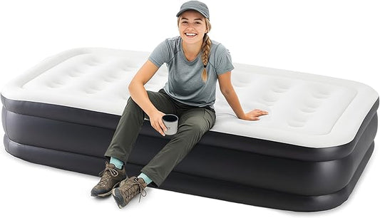 Simple Deluxe Camping Air Mattress with Built-in Electric High-Speed Pump, Blow Up Inflatable Airbed with Carrying Bag for Home Guests & Travel, Waterproof Foldable Portable