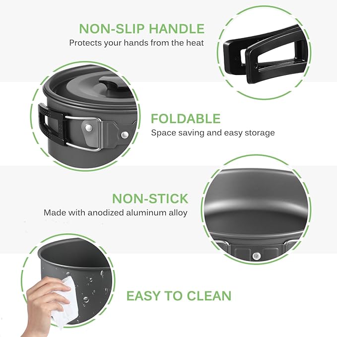 20PCS Camping Cookware Set Portable Lightweight Aluminum Pot Pan Kettle Utensils Kit for Outdoor Hiking Backpacking Picnic