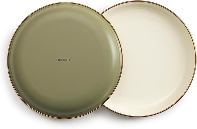 Barebones 2-Tone Salad Plate - Set of 2, 8-Inch Salad Plate - Enamelware Plates - Durable Kitchen or Camping Plates (Olive Drab)