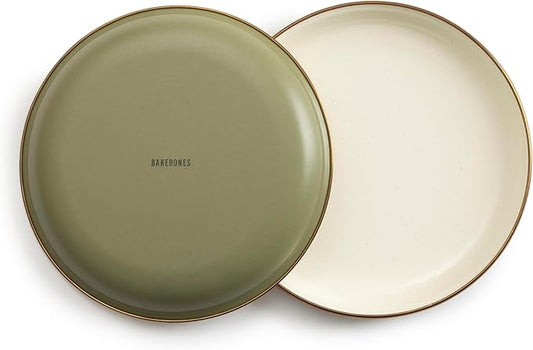 Barebones 2-Tone Salad Plate - Set of 2, 8-Inch Salad Plate - Enamelware Plates - Durable Kitchen or Camping Plates (Olive Drab)