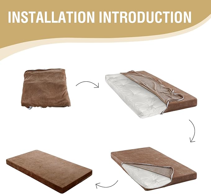 H.VERSAILTEX Full Size Armless Futon Mattress Covers for Traditional Japanese Futon Mattress Soft Mixed-Color Chenille Couch Slipcovers Floor Mats Sofa Protector Zippered Sleeper Sofa Cover,Caramel