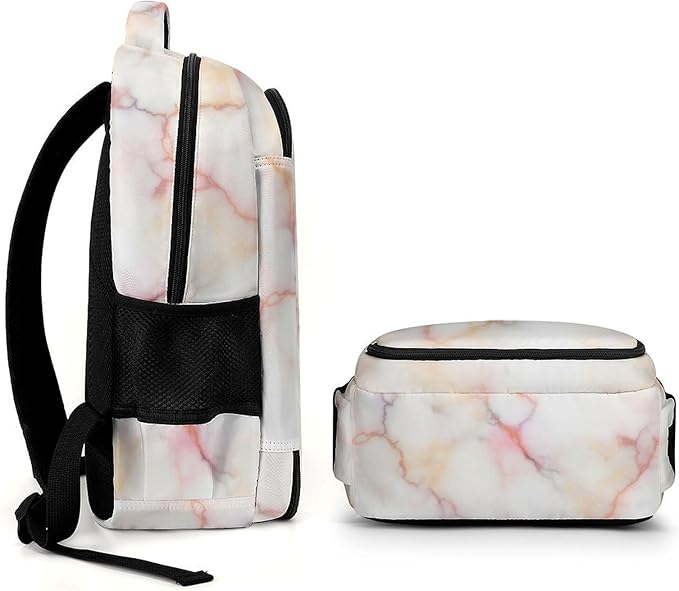 Large Capacity Laptop Backpack Pink Marble White, Sturdy Water Resistant College Bookbag with Water Bottle Pockets for Business Travel Gifts