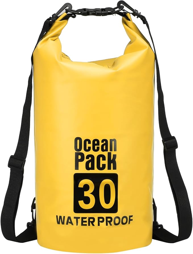 Waterproof Dry Bag, 30L Fit for Women Men Water Proof Bags Lightweight Dry Storage Floating Backpack with Whistle for Travel Backpacking Boating Kayaking Camping (Yellow)