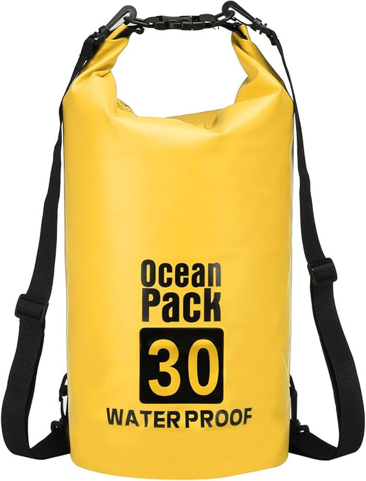Waterproof Dry Bag, 30L Fit for Women Men Water Proof Bags Lightweight Dry Storage Floating Backpack with Whistle for Travel Backpacking Boating Kayaking Camping (Yellow)