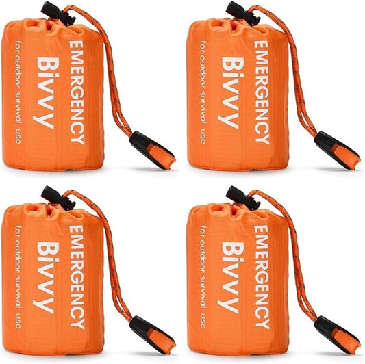Emergency Sleeping Bag, 2 Pack Portable Thermal Bivy Sack, Waterproof Lightweight Emergency Blanket Survival Gear with Compass and Whistle for Camping Hiking Outdoor Adventure