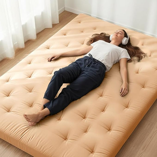 ZonLi Japanese Floor Futon Mattress Queen Size 80"x 60", 100% Cotton Cover 4'' Thicken Tatami Mattress, Foldable Sleeping Pad, Portable Dormitory Tatami Mat, Roll Up Floor Lounger Bed for Adult