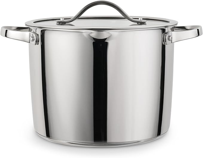 Tramontina Tempo Tri-Ply Base Stainless Steel 8-Quart Stock Pot with Glass Lid, Induction-Ready Pasta Pot, Oven-Safe, Dishwasher-Safe