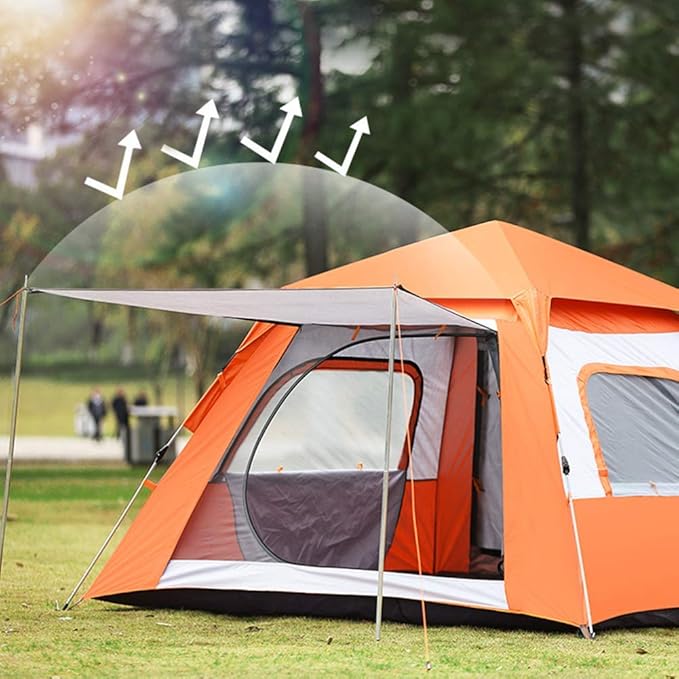 GeRRiT Full Waterproof Holiday Family Tent for 3-4 Persons, Pop Up Tent Waterproof Sun Shade Anti UV for Beach/Hiking/Backpacking/Fishing Instant 4 Season Sun Shelter, Orange