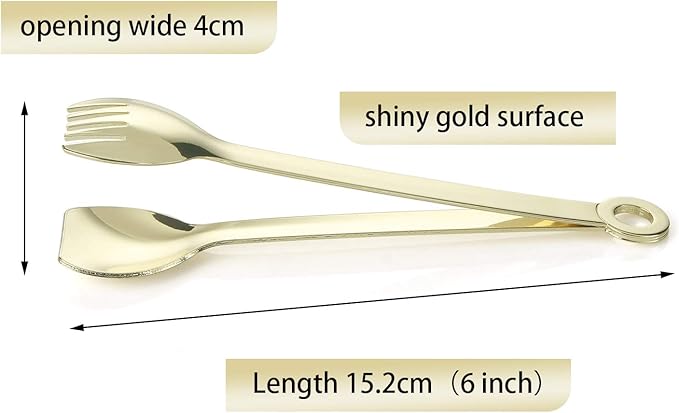 MSY BIGSUNNY Mini Appetizer Tongs Stainless Steel Set of 4, Metal Small Serving Tongs, 6 Inch(15.2cm, Golden)