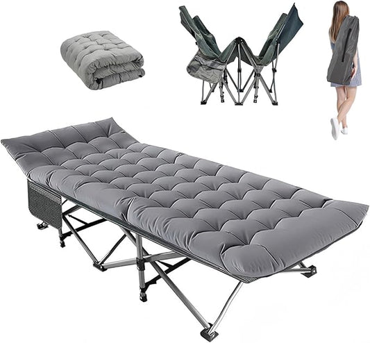 Camping Cot for Adluts, Sleeping Portable Bed Folding Outdoor Cot for Camping W/Soft Pad, Cement Grey