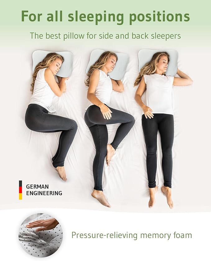 Third of Life Travel Pillow with Activated Charcoal Memory Foam | Cervical Neck Pain Relief Pillow for Back & Side Sleepers | Aloe Vera Extract Viscose Pillowcase