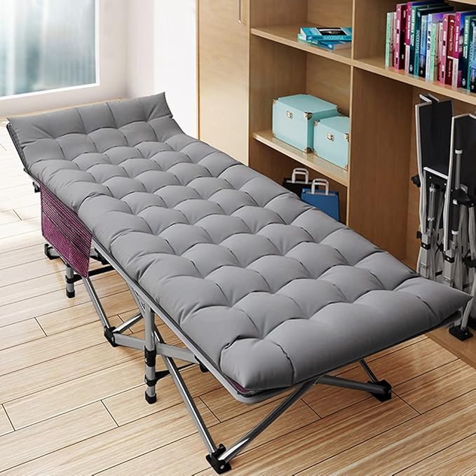 NAIZEA Folding Camping Cots for Adults, Portable Cot with Mattress Heavy Duty Outdoor Bed with Carry Bag 1200d Oxford Cloth Sleeping Cots for Camping Office Nap Home Guest Beach Travel