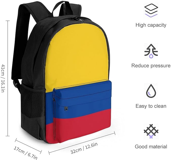 Daypack Anti-Theft Multipurpose Large Capacity Shoulder Bag, Colombia Flag Travel Hiking Camping Rucksack With Smooth Zippers