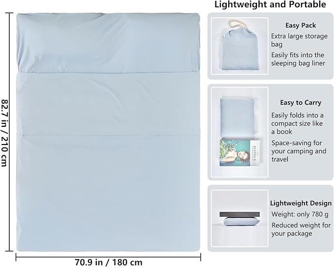 Sleeping Bag Liner Camping Adult Sleep Sack Lightweight Travel Sheet for Hotel Bed Compact Ultralight Essential Cleaning Supplies Kit Travel Bedding Set for Backpacking