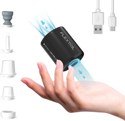 FLEXTAILGEAR Portable Air Pump - Tiny Pump 2, Electric Air Pump for Inflatables 2.8oz Battery Inflator Rechargeable Air Mattress Pump for Sleeping Pads, Pool Floats, Swimming Rings Black