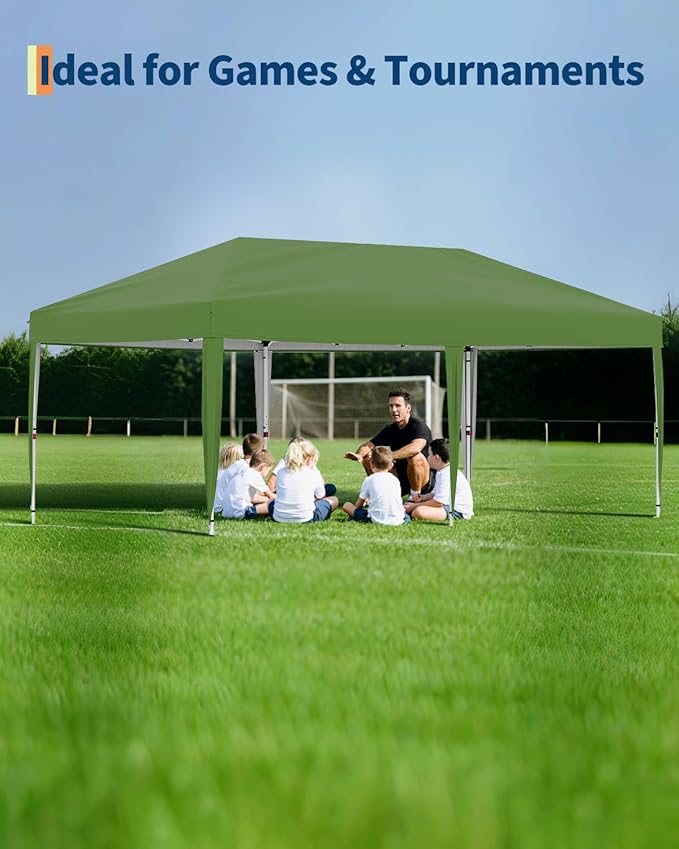 10x20 Pop Up Canopy Tent Outdoor Canopy with 6 Removable Sidewalls One-Person Set Up Heavy Duty Commercial Instant Tent Shelter-Green