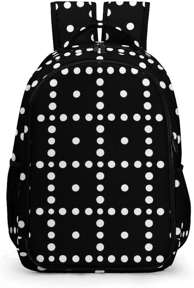 Carry On Travel Backpack White Black Polka Dots, Large Sturdy Anti Theft Laptop Bag with Multi Compartments for Business Weekender Hiking
