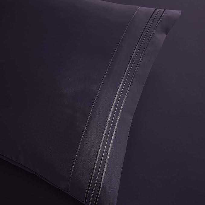 Clara Clark Cal King Sheets, 6 Piece Set - Hotel Luxury Sheets for Cal King Size Bed, Super Soft Bedding Set, Cal King Size, Eggplant Purple