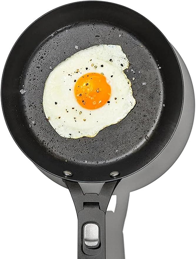 OXO Outdoor Pre-Seasoned Carbon Steel 8" Frying Pan Skillet, Detachable Handle for Easy Storage, Indoor Use, Nonstick with Use, Induction Suitable, Oven & Broiler Safe,Browning, Grill,Sear,Saute,Black