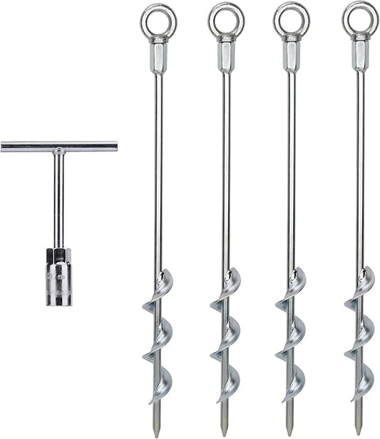 Earth Anchors - 18" Set of 4 Heavy Duty Ground Stakes - Screw in Anchors for Mobile Homes, Sheds, Swing Sets, Trees, Awnings & Canopies - Includes Drill Bit