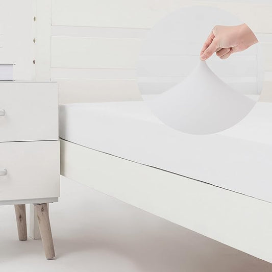 N&Y HOME Cot Size Fitted Sheet Only - 4-Way Stretch Jersey Knit & Snug Fit for Bunk Beds, Camping & RV, Sizes as 25x75, 28x75, 30x75 & 32x75, No Slipping, Soft & Comfortable - White, Bunk/Cot Twin