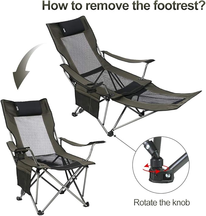 OUTDOOR LIVING SUNTIME Camping Folding Portable Mesh Chair with Removabel Footrest