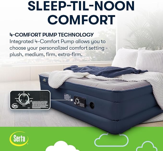 Serta Queen TPU Perfect Sleeper Air Mattress | Queen 18” | TPU Construction | Slumbertouch Knit Topper - Edge Protection | Air Mattress with Built-in Air Pump